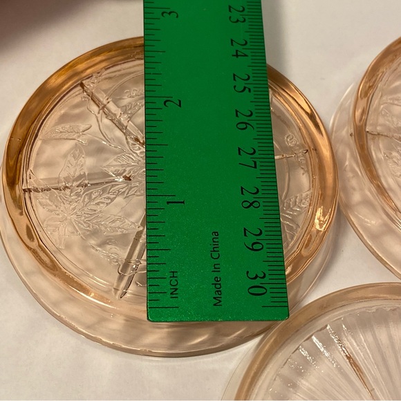 Jeanette Depression Glass Coaster Set Pink Cherry Blossom 3 Coasters Mixed LOT - Picture 8 of 16